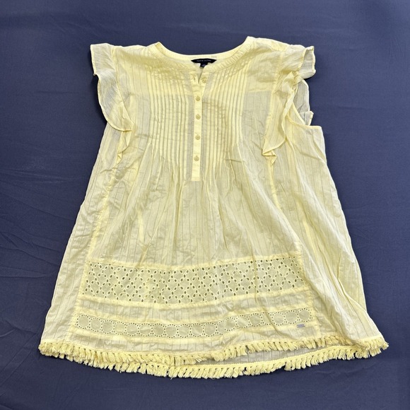 Tommy Hilfiger Tops - light yellow Tommy Hilfiger blouse features eyelet lace detailing  Xxl